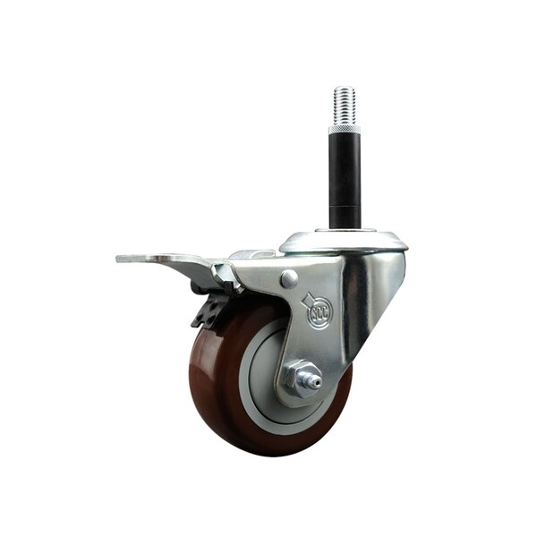 3'' Maroon Poly Swivel 3/4'' Expanding Stem Caster Total Lock Brake